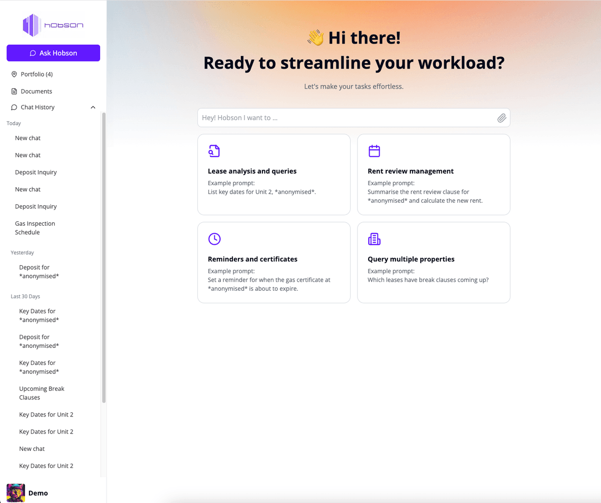 Hobson AI Assistant Interface Screenshot 1